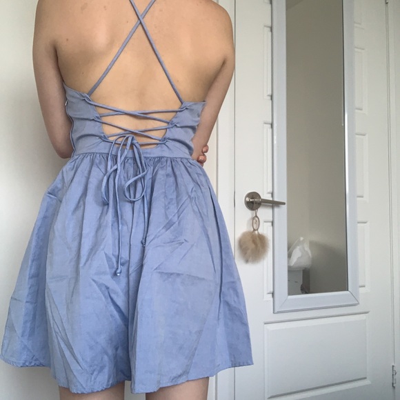 American Apparel Denim Blue Tie Back Dress - Picture 3 of 3